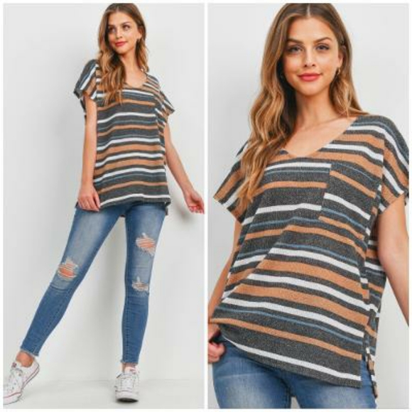 MITTOSHOP Casual Chic Oversized Mixed Stripes Top - Picture 6 of 6